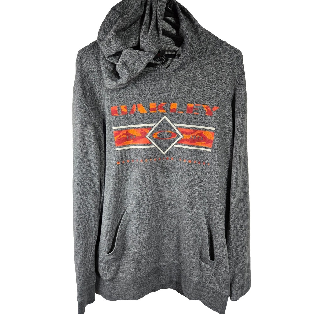 Oakley Hoodie Mens Size Large Grey Orange Pullover Long Sleeve Fall Sweatshirt